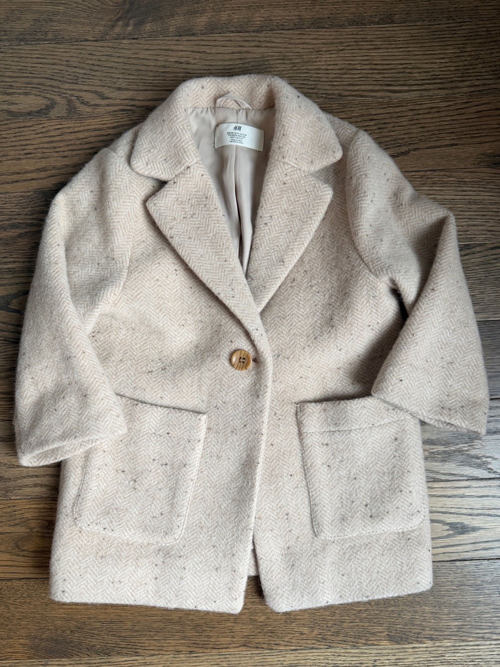 H&M Toddler Wool Blend Herringbone Coat Beige/Cream Size 3T
